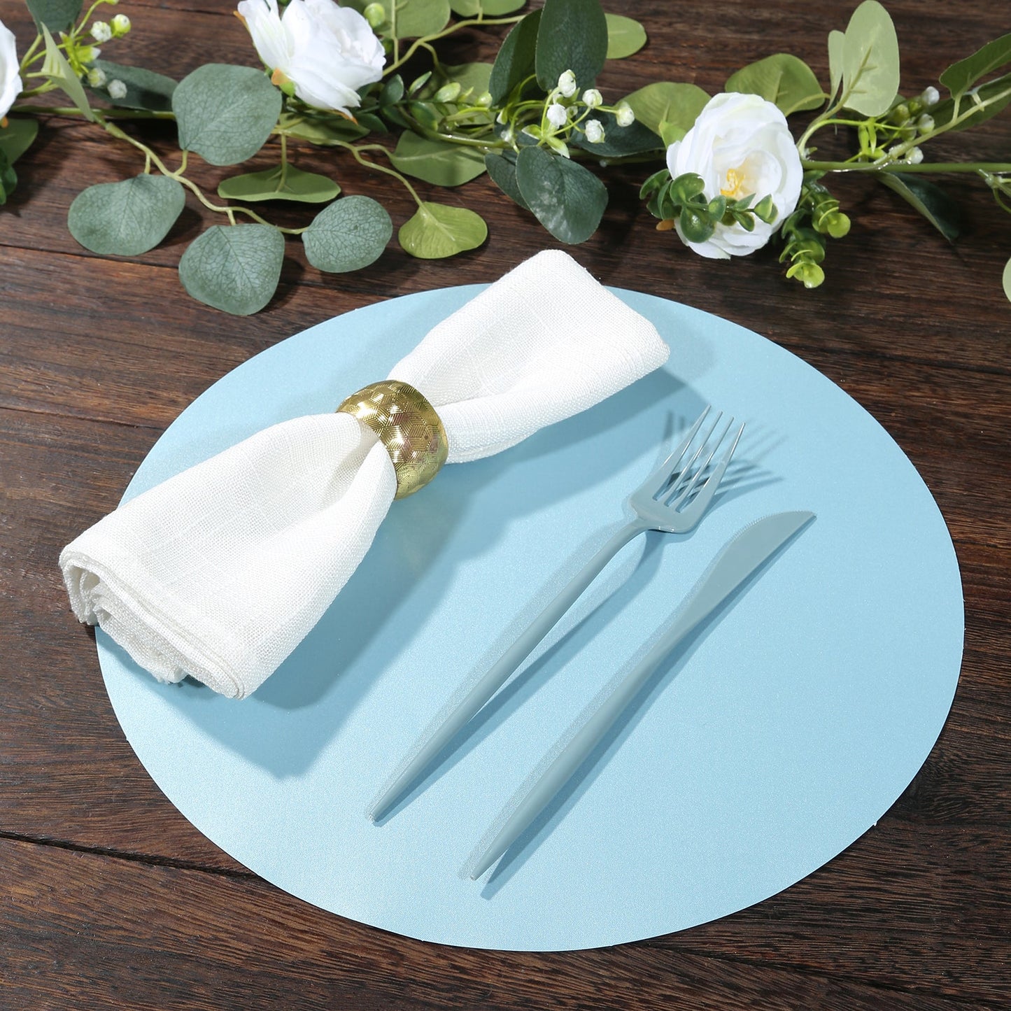 50 Pack 13" Round Disposable Paper Placemats – Dusty Blue Cardboard Dining Table Mats, 120 GSM