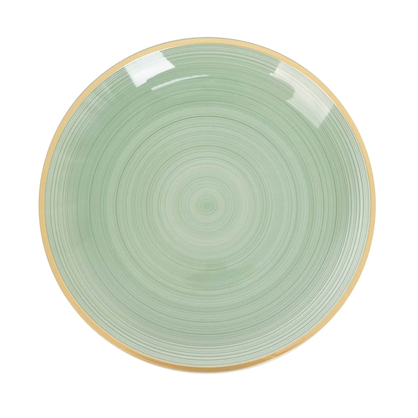 20-Pack 10" Plastic Dinner Plates, Round Translucent Dusty Sage Green Swirl with Gold Rim – Crystal-Like Elegant Heavy Duty Party Plates