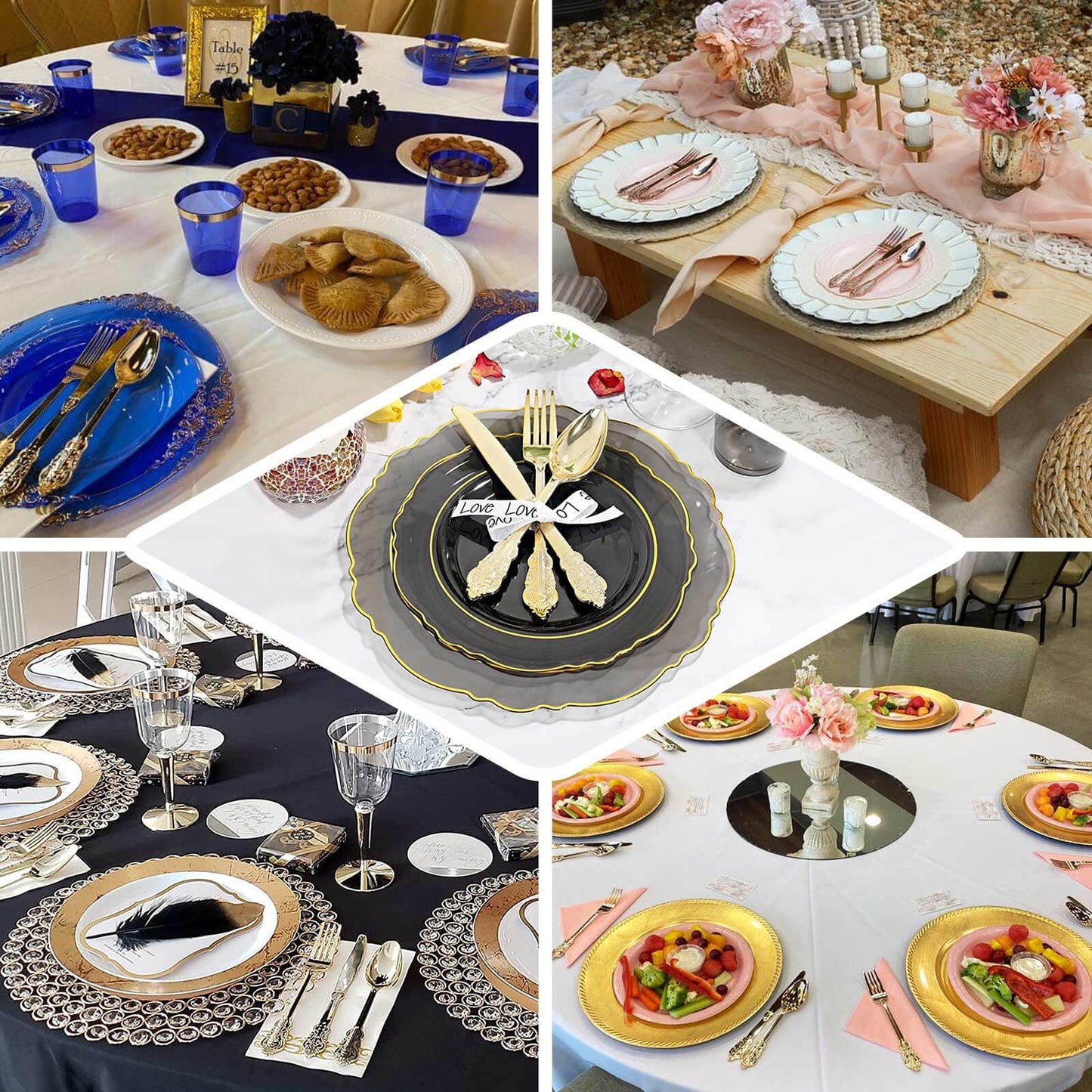 24 Pcs Plastic Silverware Set in Baroque Style Metallic Gold - Heavy Duty Disposable Knife, Fork, and Spoon Set