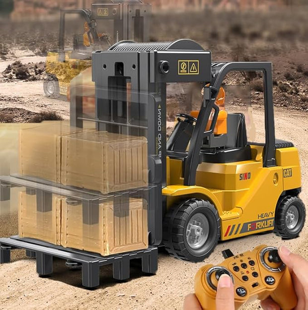 2-in-1 Remote Control Forklift & Crane Truck Toy with Lights & Sound – 6-Channel 2.4Ghz Functional RC Vehicle for Ages 3+