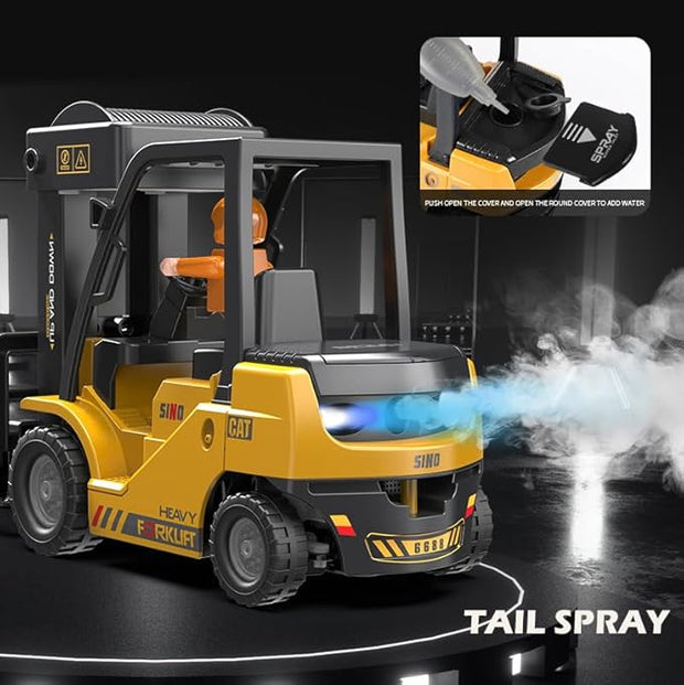 2-in-1 Remote Control Forklift & Crane Truck Toy with Lights & Sound – 6-Channel 2.4Ghz Functional RC Vehicle for Ages 3+
