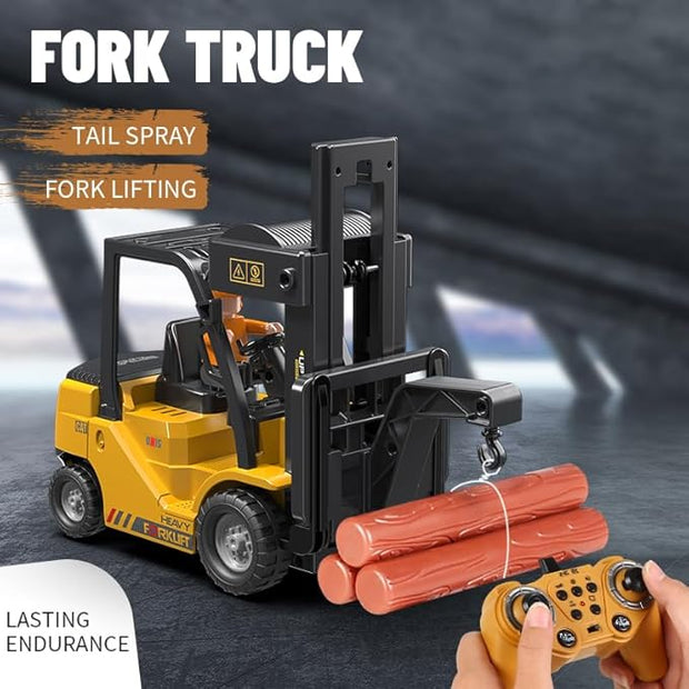 2-in-1 Remote Control Forklift & Crane Truck Toy with Lights & Sound – 6-Channel 2.4Ghz Functional RC Vehicle for Ages 3+