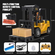 2-in-1 Remote Control Forklift & Crane Truck Toy with Lights & Sound – 6-Channel 2.4Ghz Functional RC Vehicle for Ages 3+