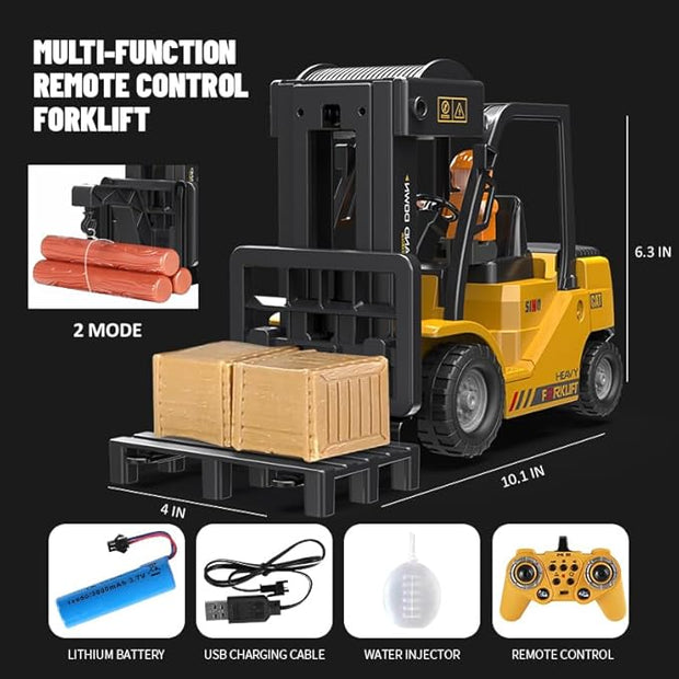 2-in-1 Remote Control Forklift & Crane Truck Toy with Lights & Sound – 6-Channel 2.4Ghz Functional RC Vehicle for Ages 3+