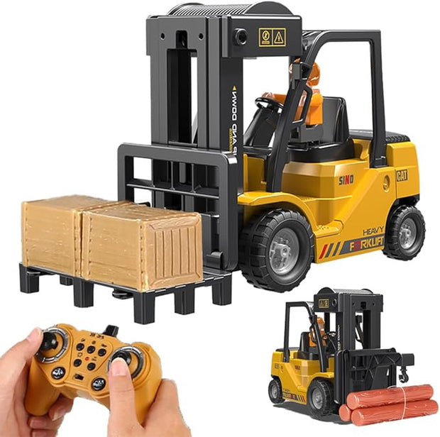 2-in-1 Remote Control Forklift & Crane Truck Toy with Lights & Sound – 6-Channel 2.4Ghz Functional RC Vehicle for Ages 3+